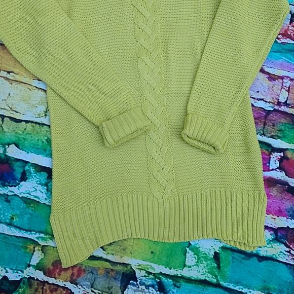 Joe Fresh Women's Sweater Lime Yellow Green Single Cable Tunic size Medium - Picture 3 of 8